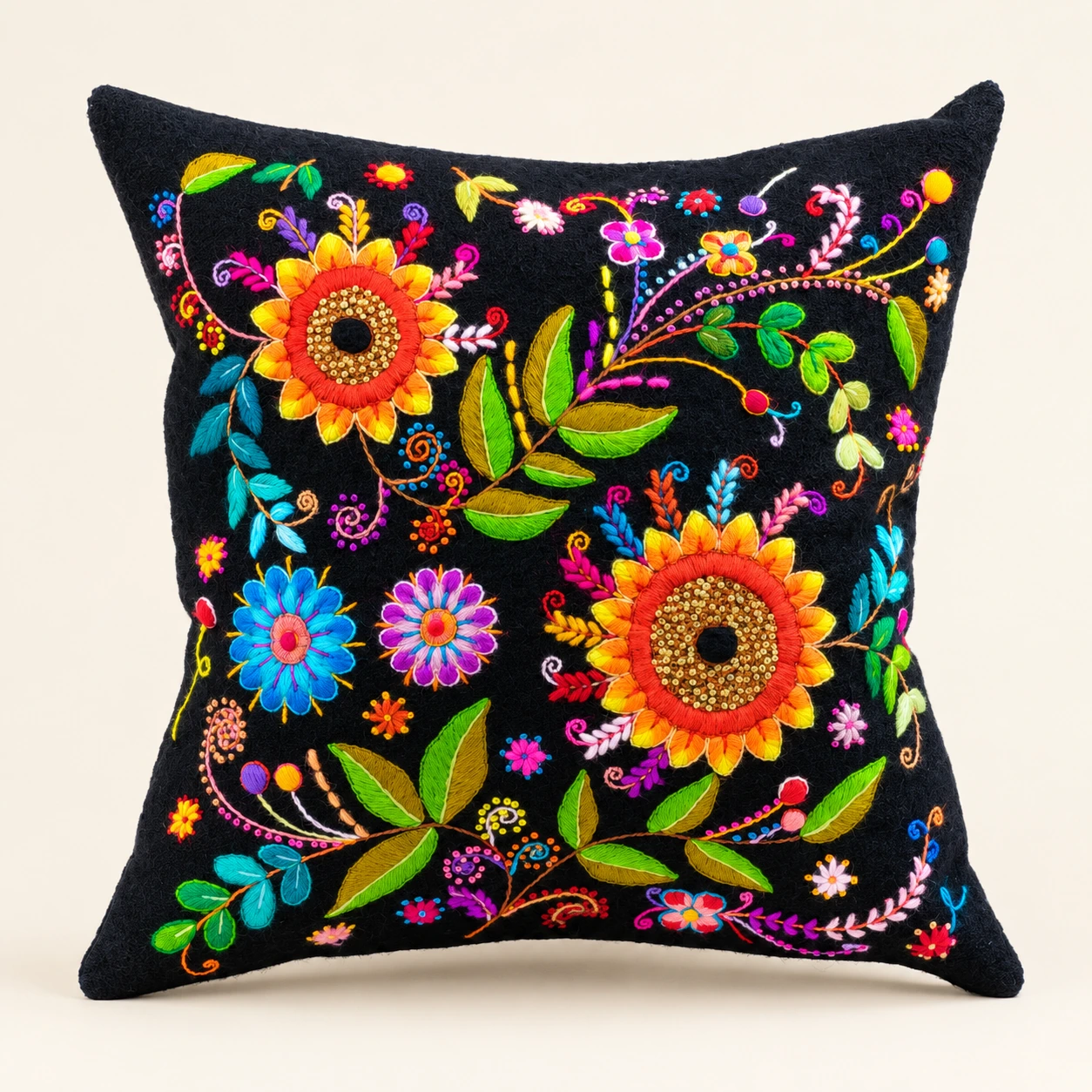 Cojín Girasol (Negro multicolor)