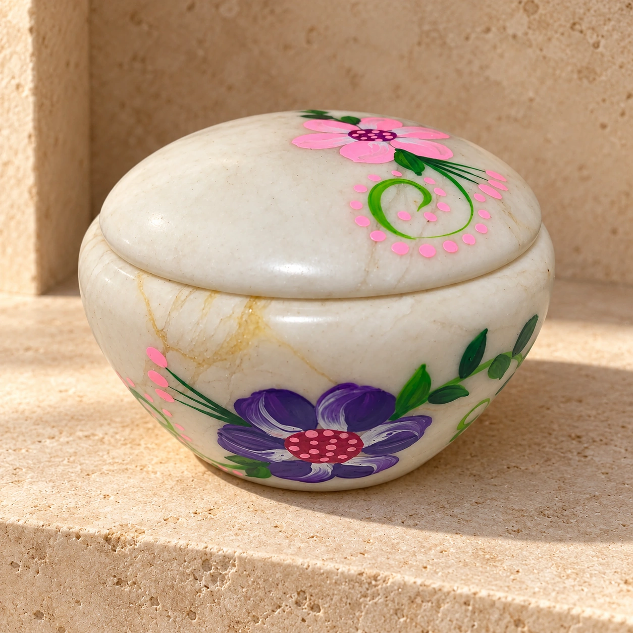 Joyero Floral Tallado en Piedra de Huamanga — Modelo 1 - Vista 3