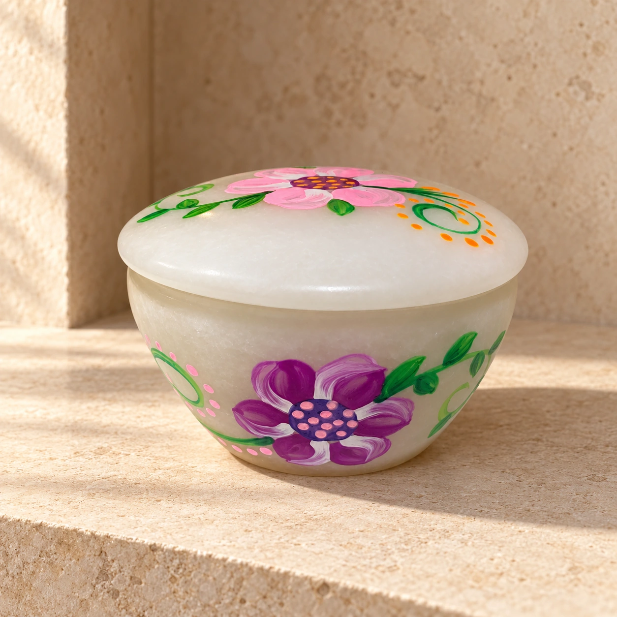 Joyero Floral Tallado en Piedra de Huamanga — Modelo 2 - Vista 3