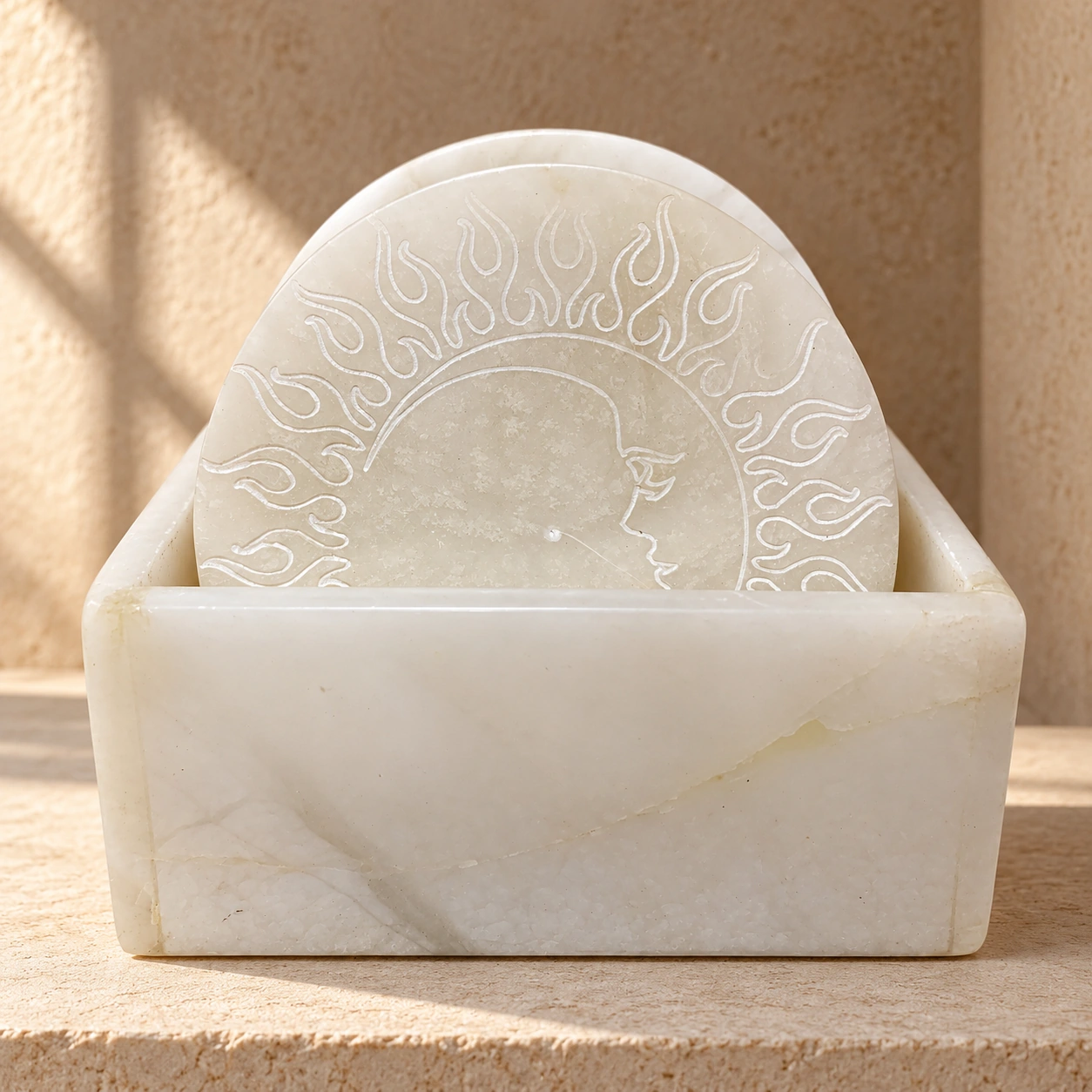 Set de Posavasos Tallados en Piedra de Huamanga con Soporte - Vista 3