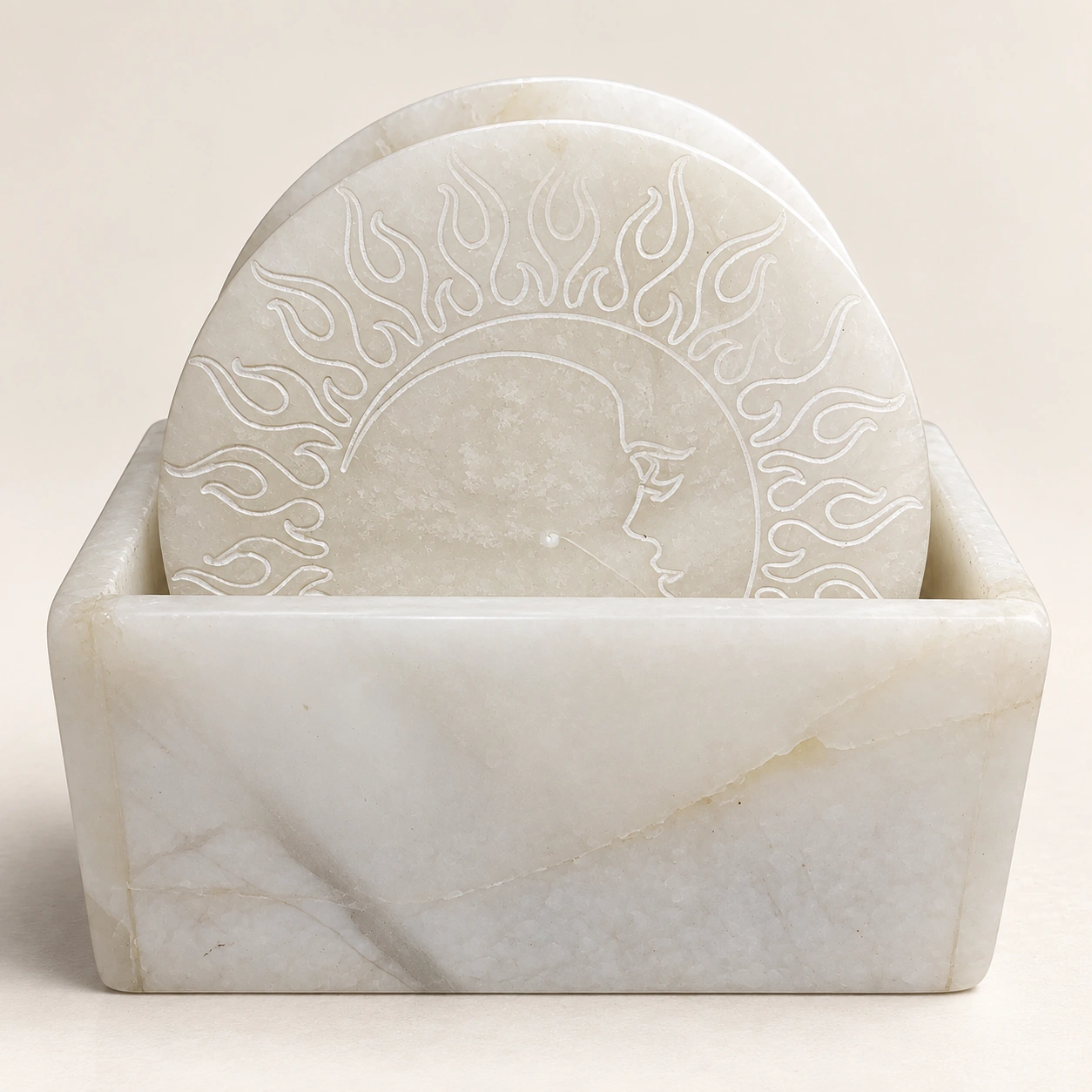 Set de Posavasos Tallados en Piedra de Huamanga con Soporte - Vista 1