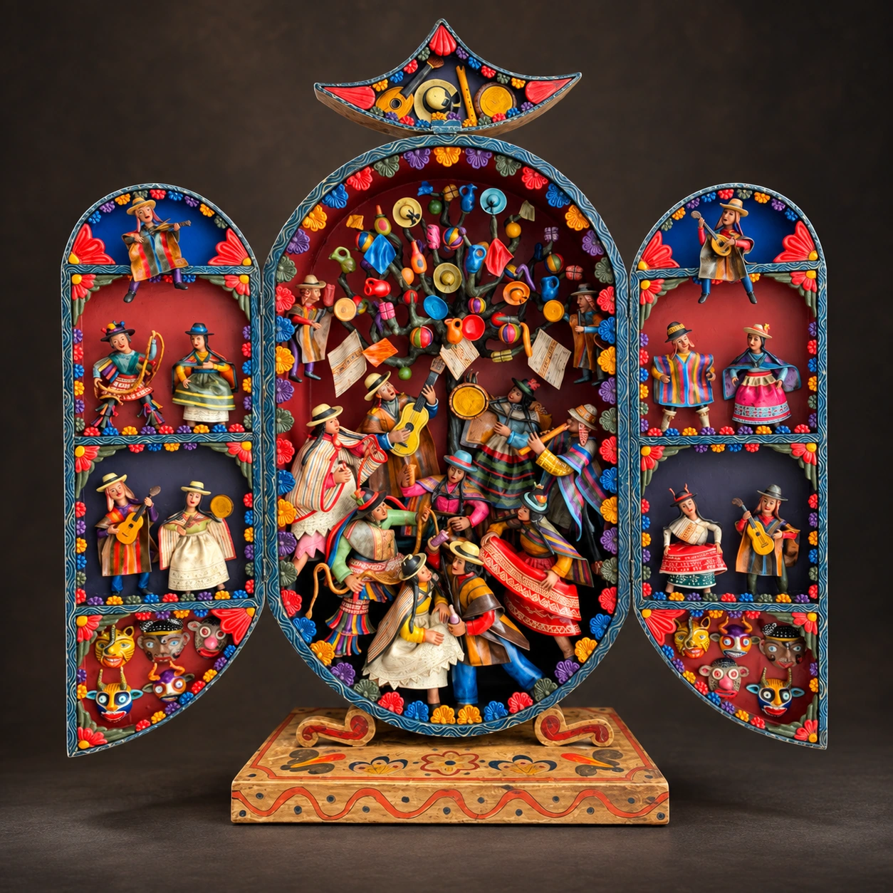 Three-Panel Polychrome Retablo with Star Crest - View 2