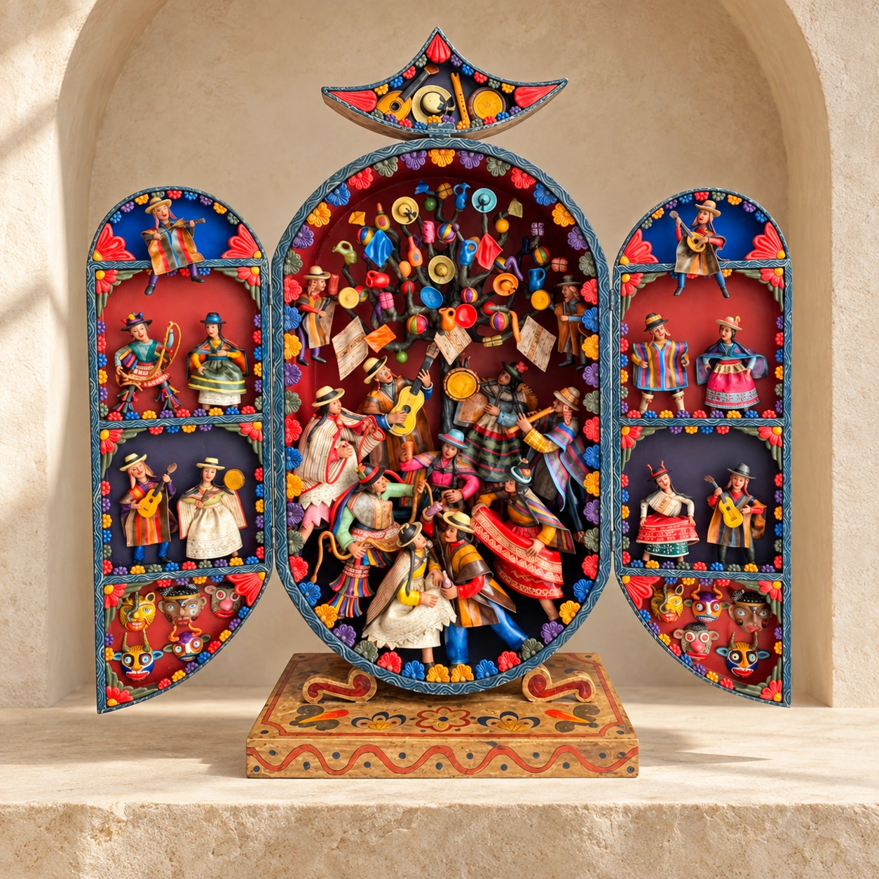 Three-Panel Polychrome Retablo with Star Crest - View 3