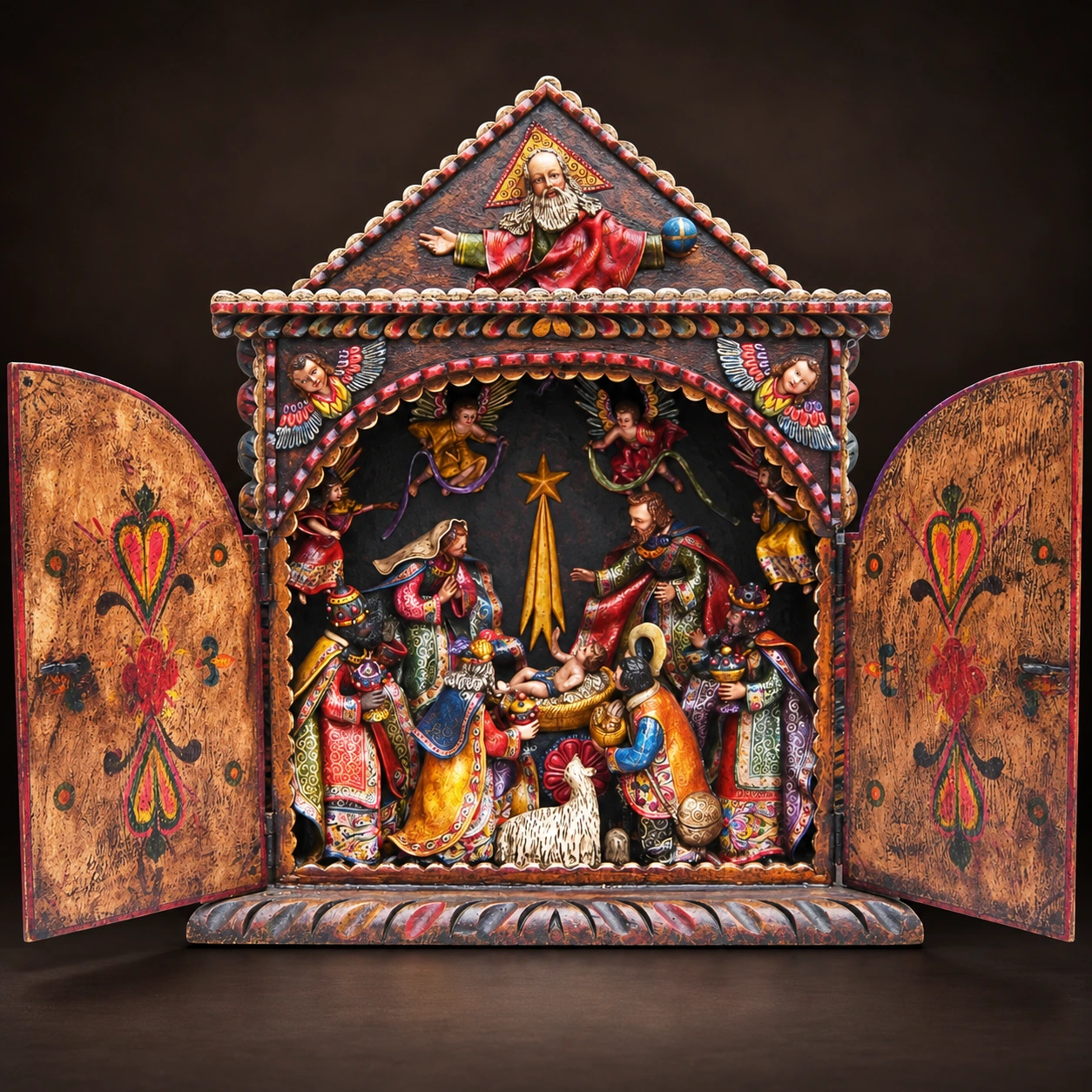 Carved-Arch Retablo with a Polychrome Scene - View 2
