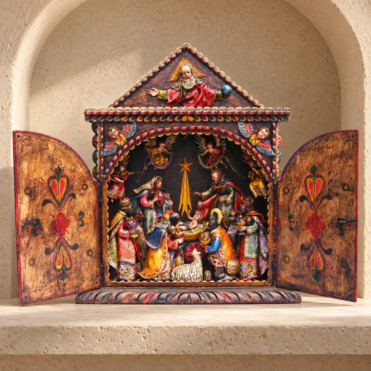 Carved-Arch Retablo with a Polychrome Scene - View 3