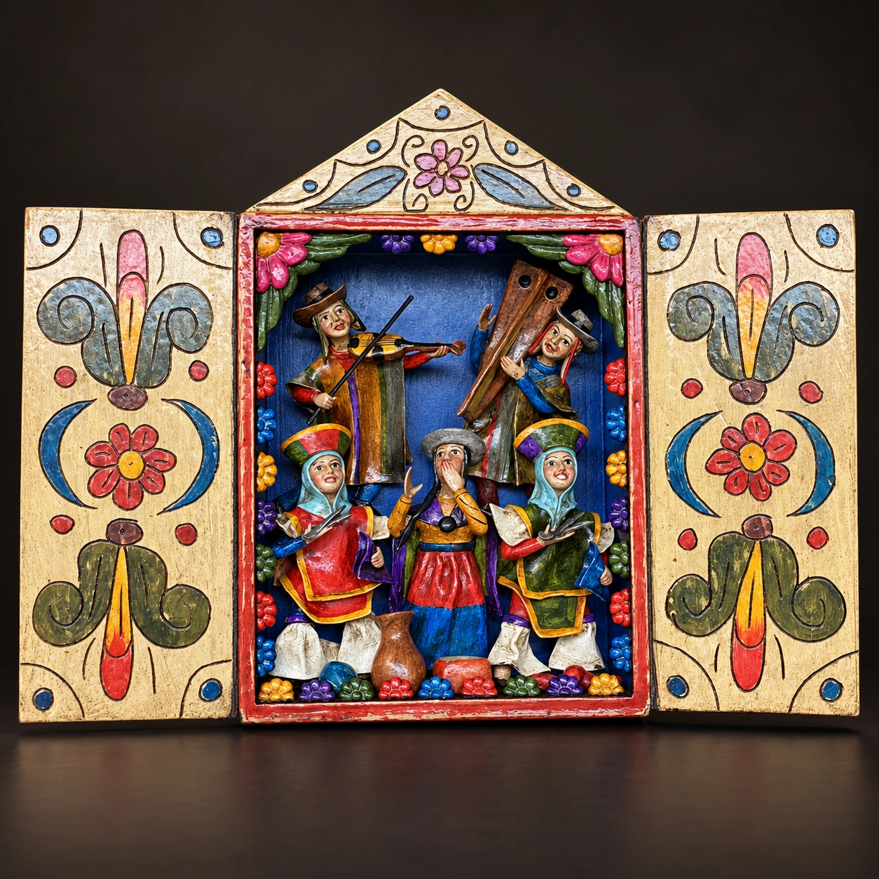 Andean Figures beneath a Triangular Roof Retablo - View 2