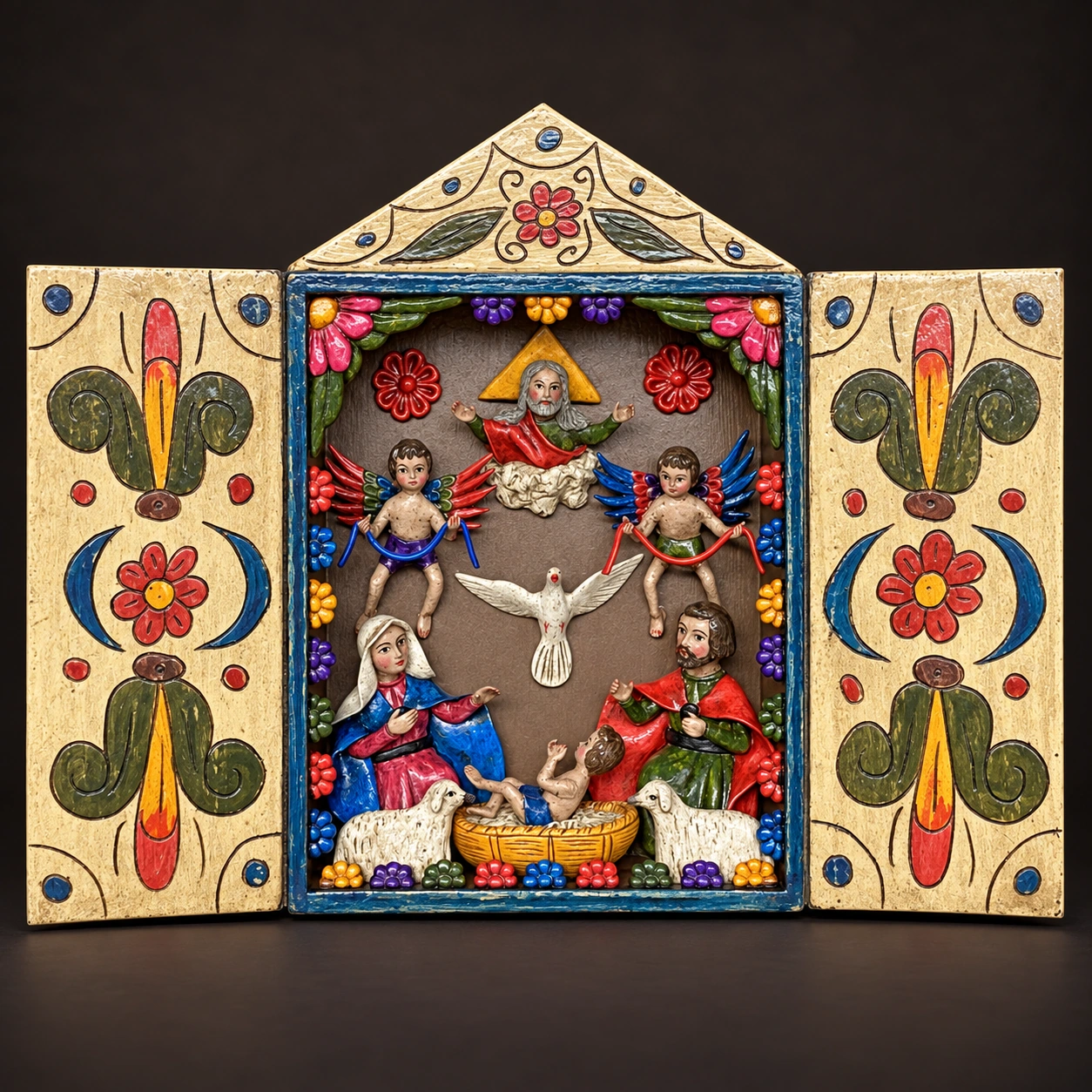 Festive Scene beneath a Floral Arch Retablo - View 2
