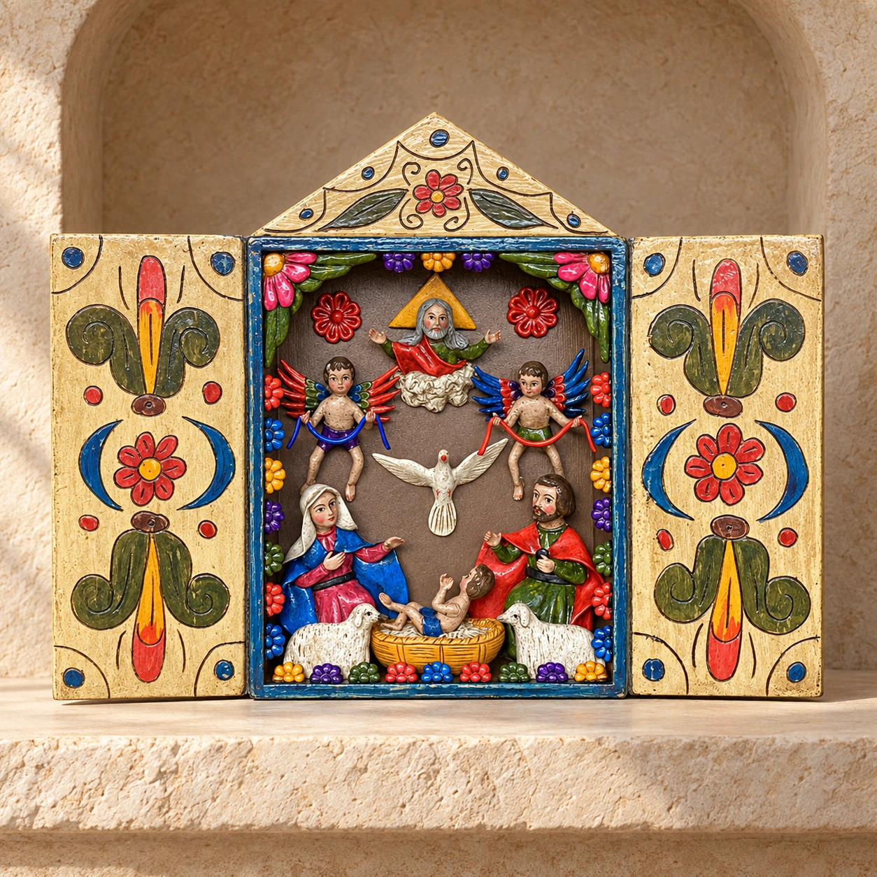 Festive Scene beneath a Floral Arch Retablo - View 3