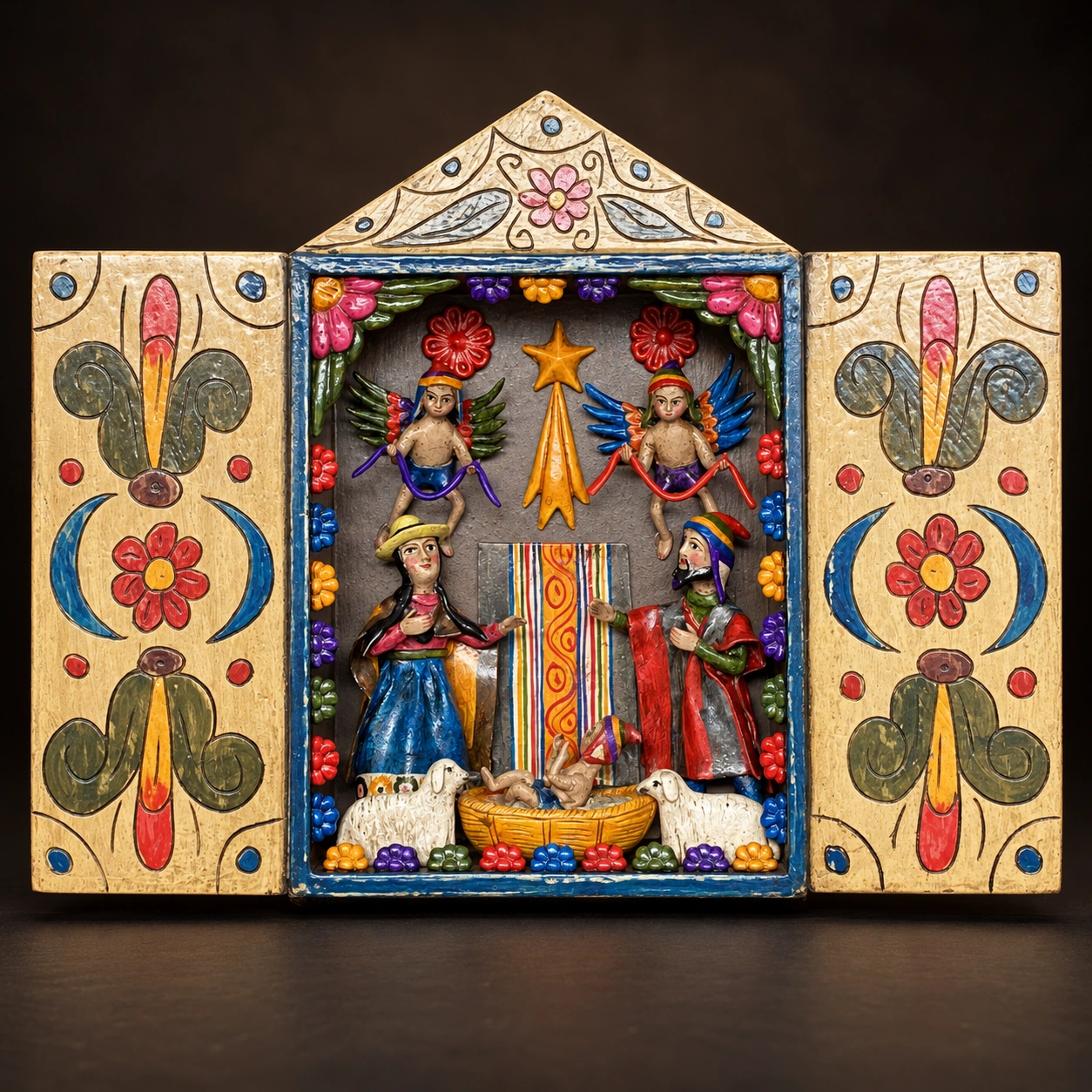 Figures and Animals beneath a Decorated Arch Retablo - View 2