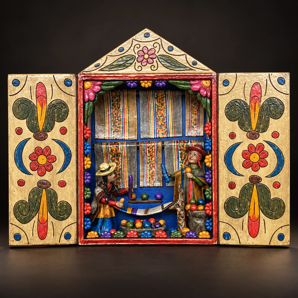 Textile Workshop Retablo with Loom and Woven Stripes - View 2