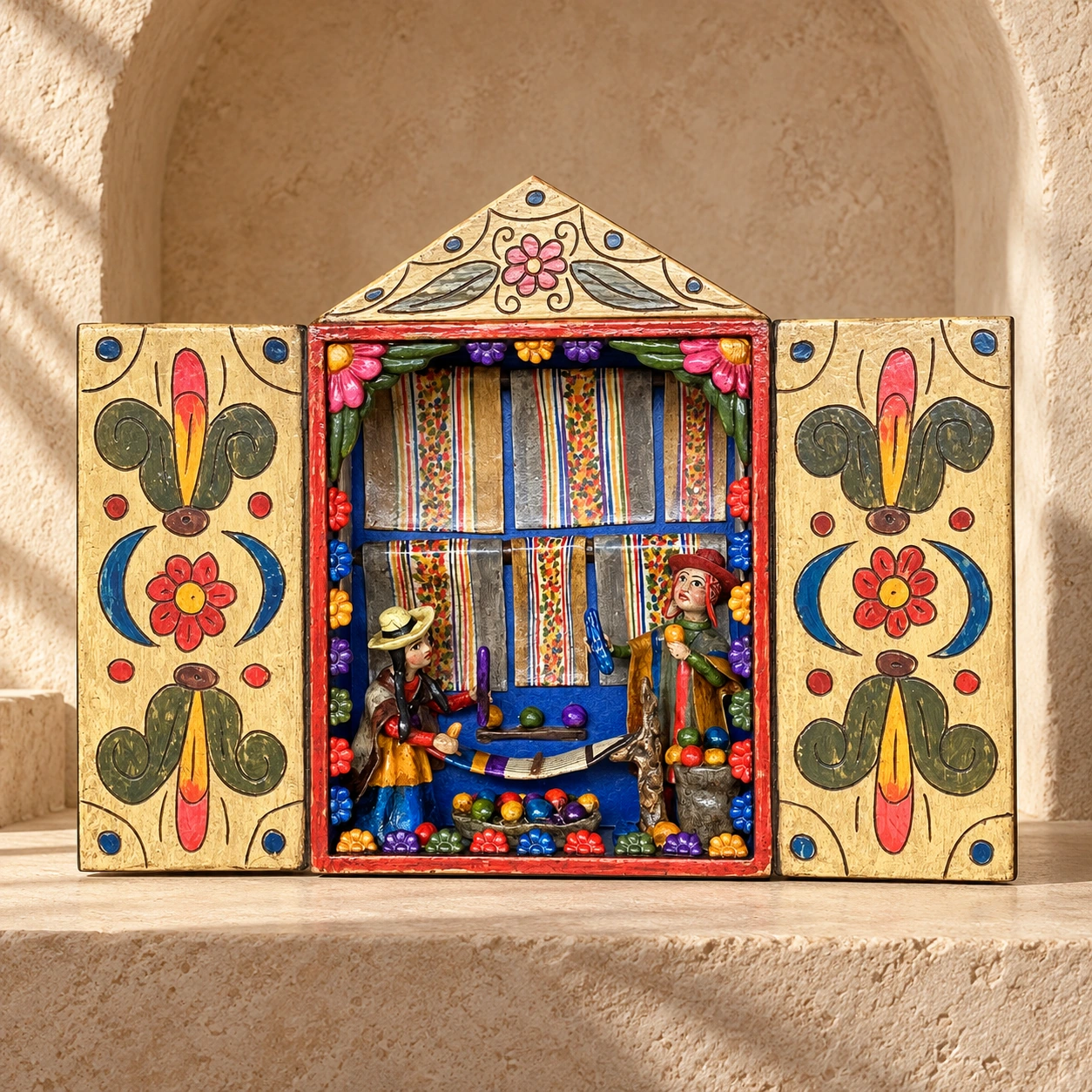 Textile Workshop Retablo with Loom and Woven Stripes - View 3