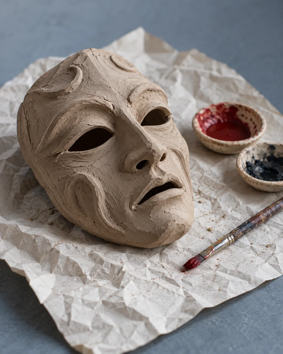 Illustration of a clay mask study and pigments