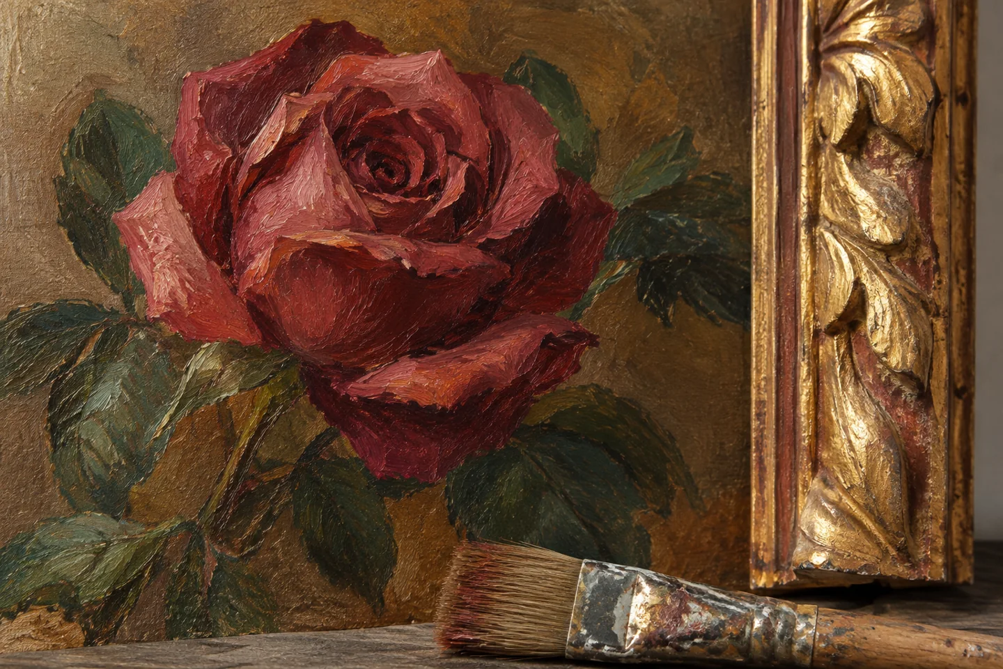 Contemporary oil-paint and gilding study on canvas and wood
