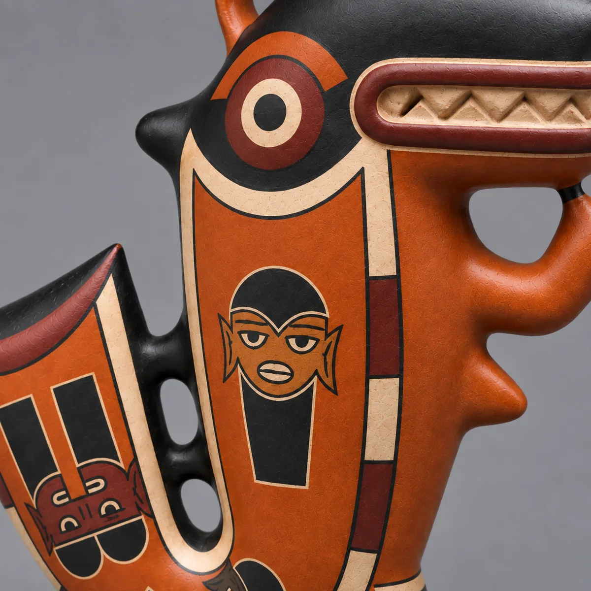 Nazca Bottle with Fish Motif and Bridge Handle - View 2