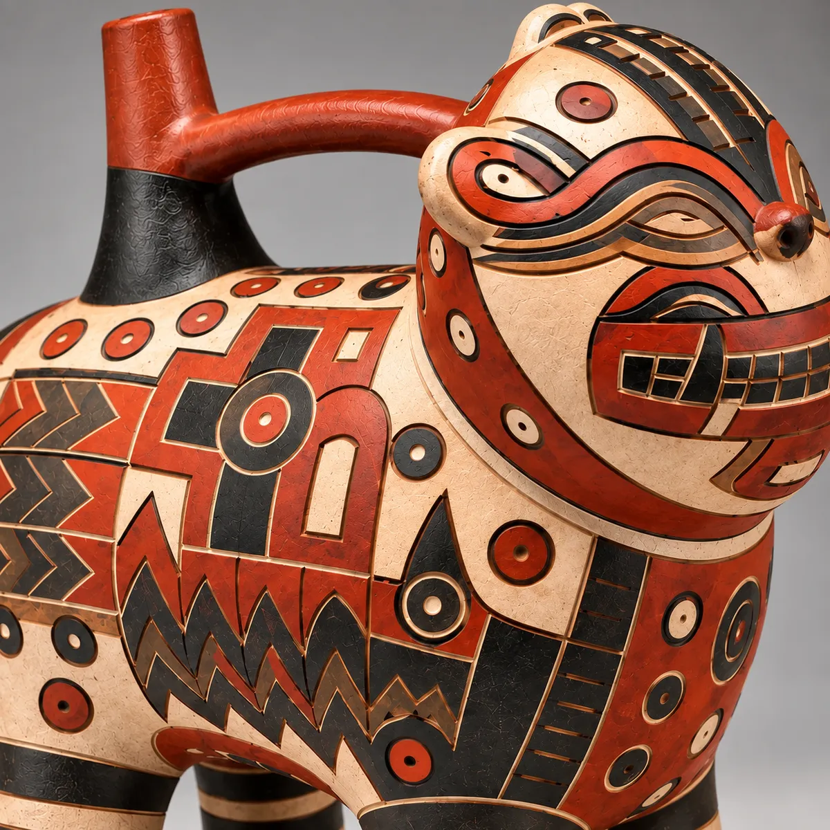 Paracas-Inspired Vessel with Feline Motif - View 2
