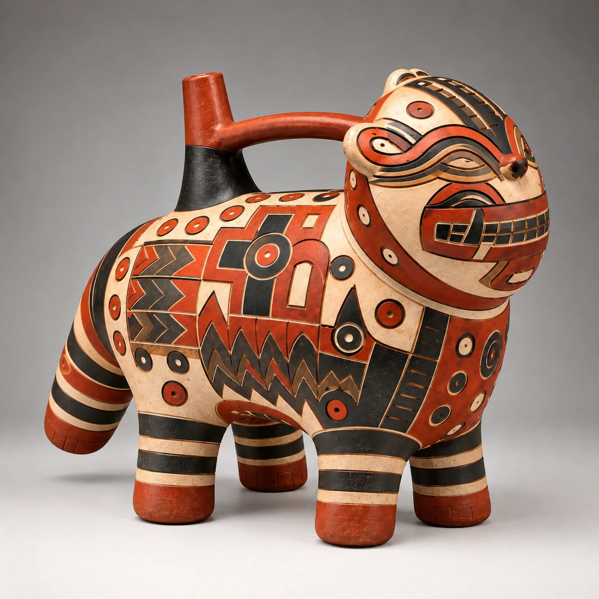 Botella Ceremonial Paracas Felino Sagrado Decoración Poscocción - Vista 1