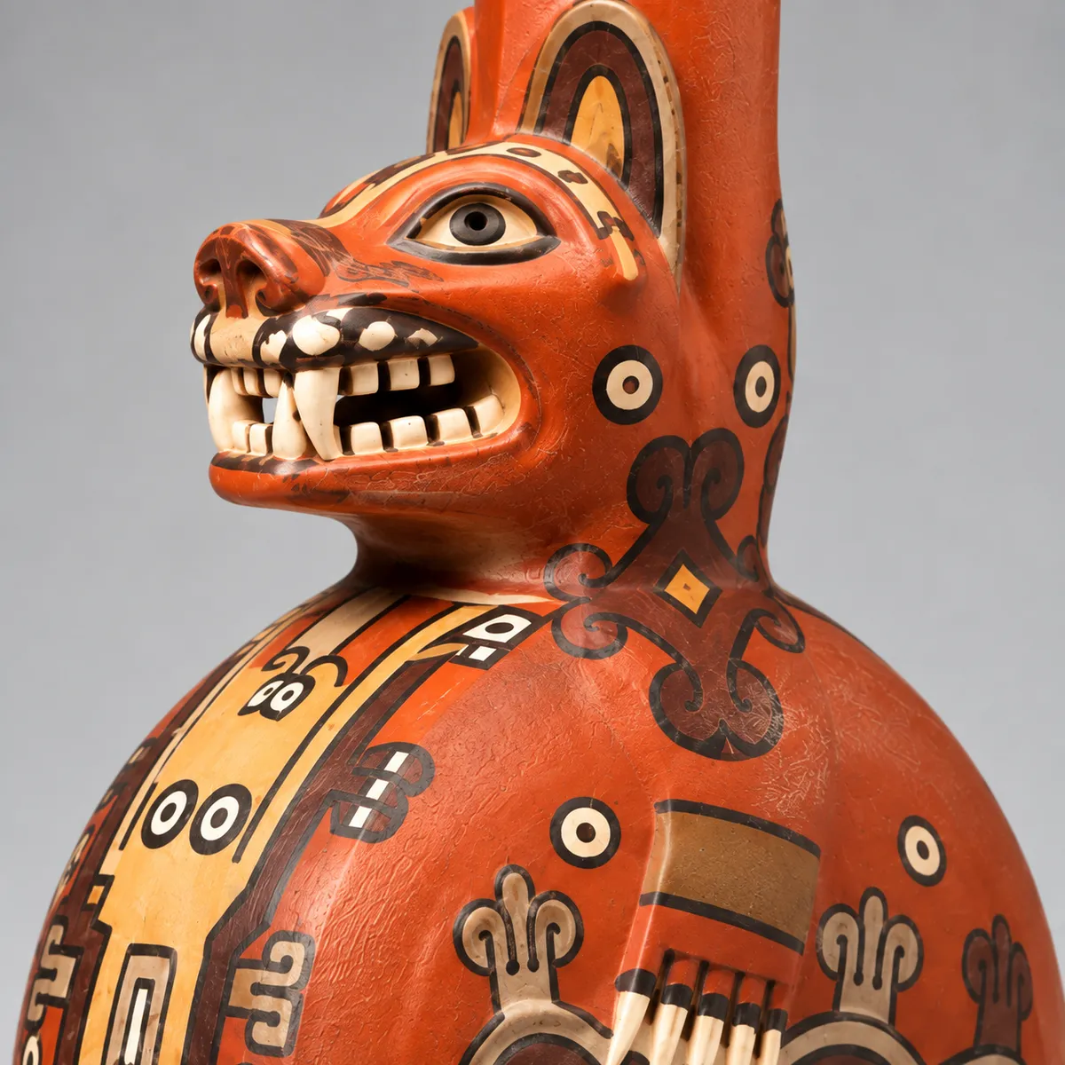 Wari-Inspired Pitcher with High-Relief Feline Face - View 2