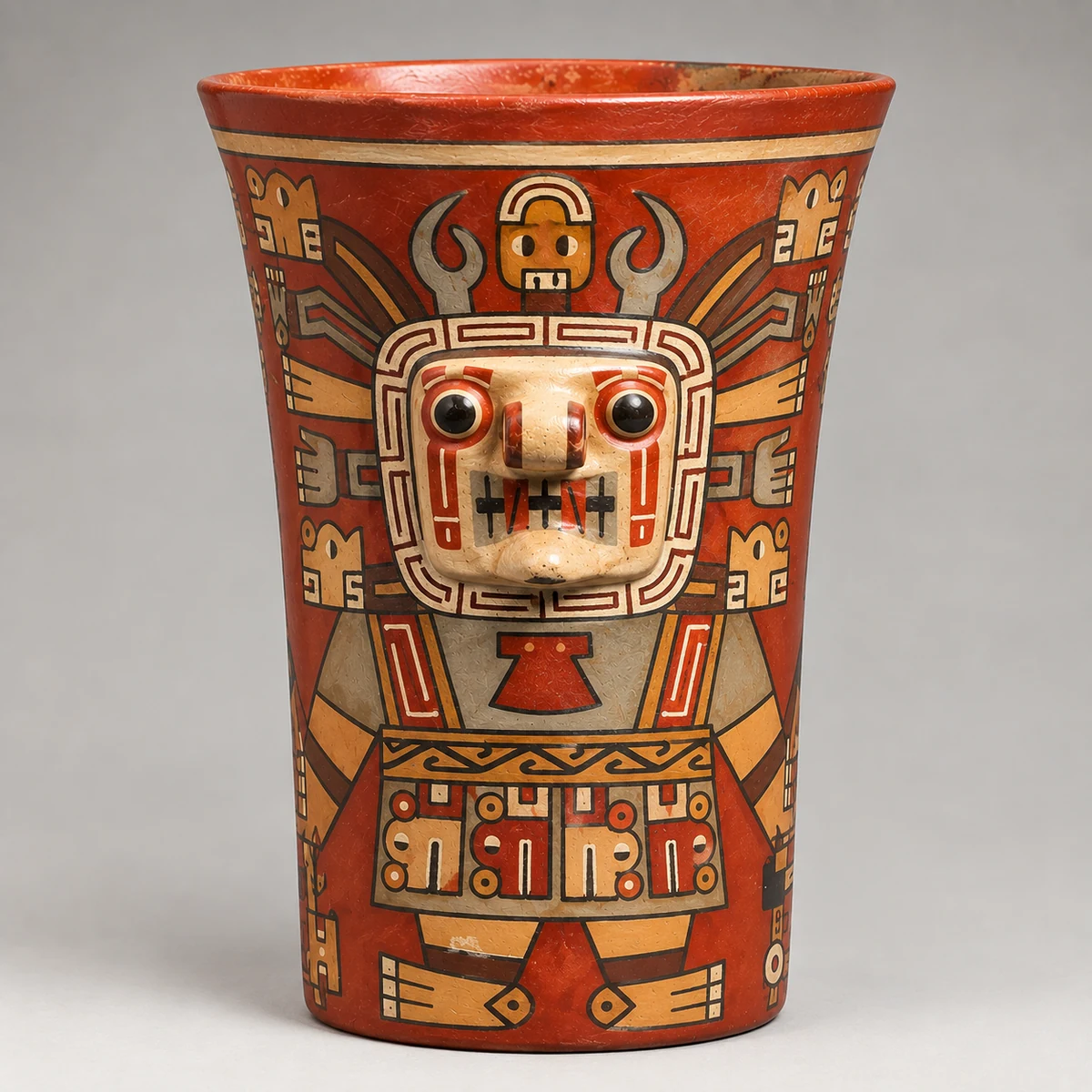 Qero Ceremonial Polícromo Wari Vaso Sagrado de Libación - Vista 1