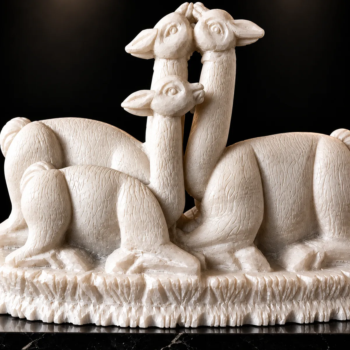 Dúo de Alpacas Entrelazadas en Pasto Andino Escultura en Alabastro - Vista 2