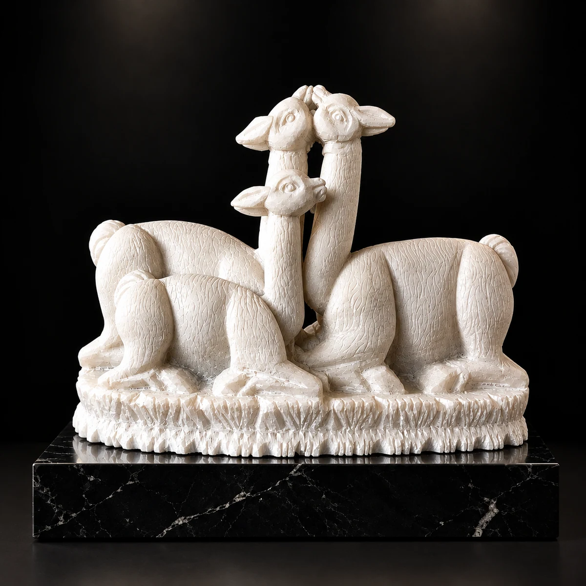 Dúo de Alpacas Entrelazadas en Pasto Andino Escultura en Alabastro - Vista 1