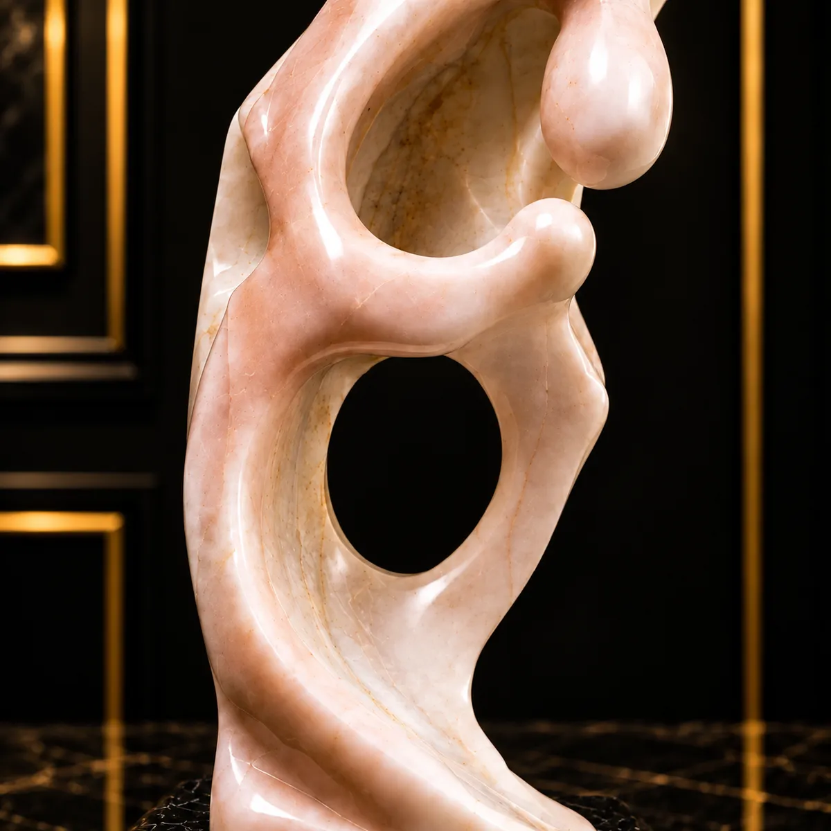 Biomorphic Huamanga Stone Sculpture on a Basalt Base - View 2