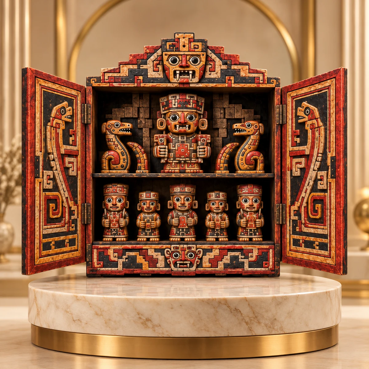 Retablo Ceremonial Cultura Chavín Deidades Míticas y Felino Sagrado