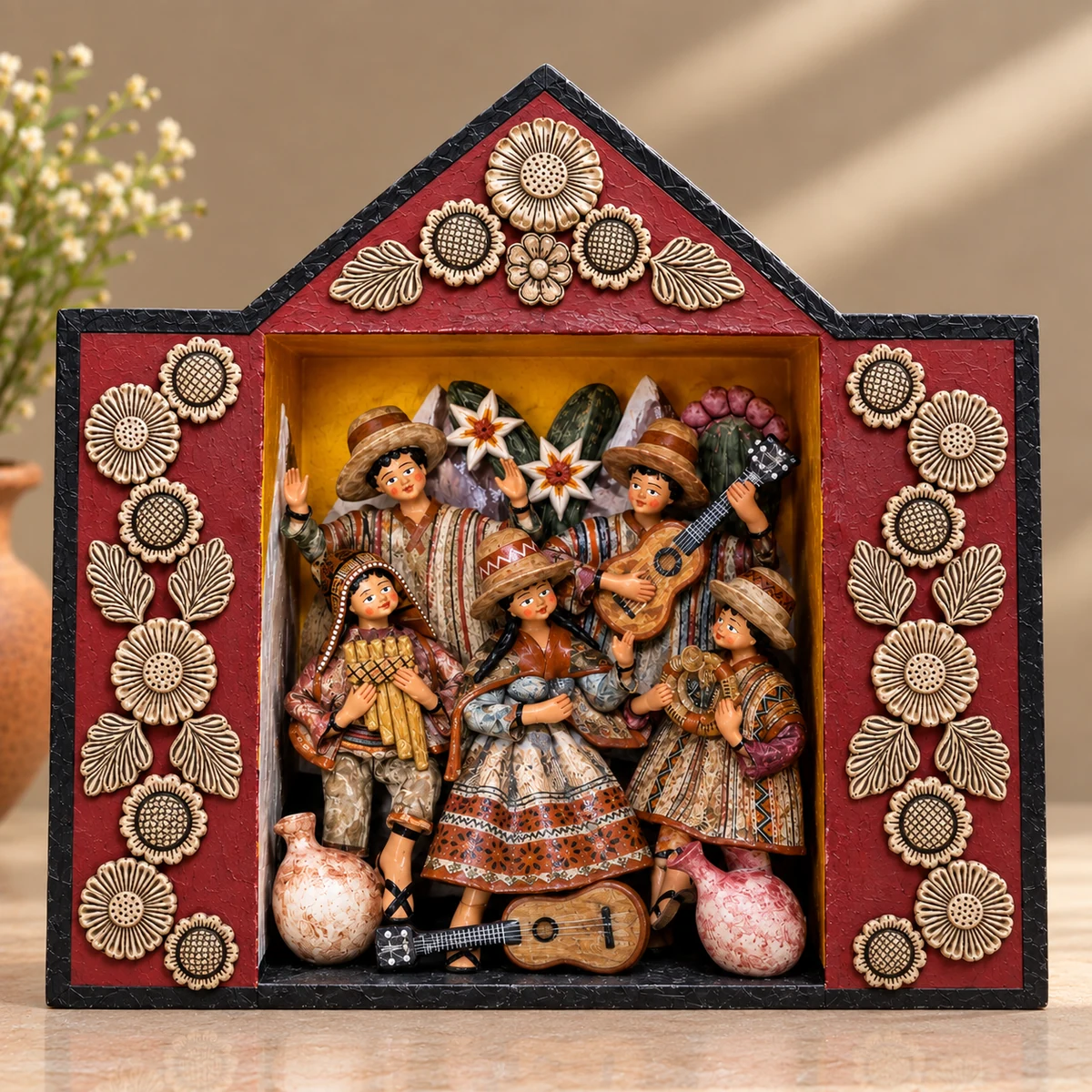 Retablo Monocromático Cuadrado Contemporáneo con Puertas Esculpidas