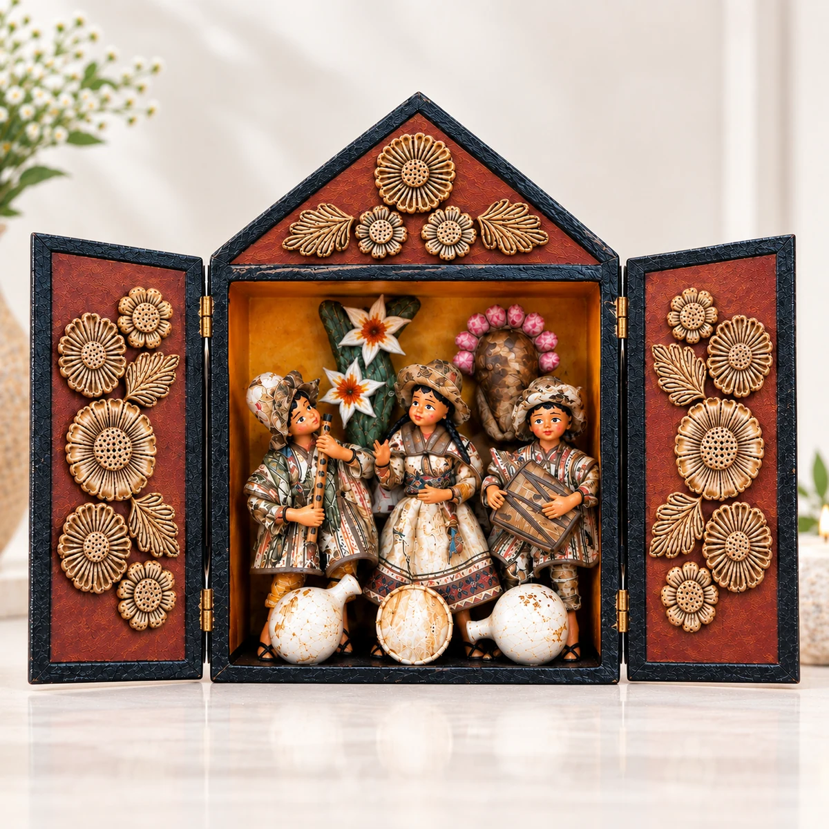 Retablo Monocromático Cuadrado Contemporáneo con Puertas Esculpidas - Vista 2