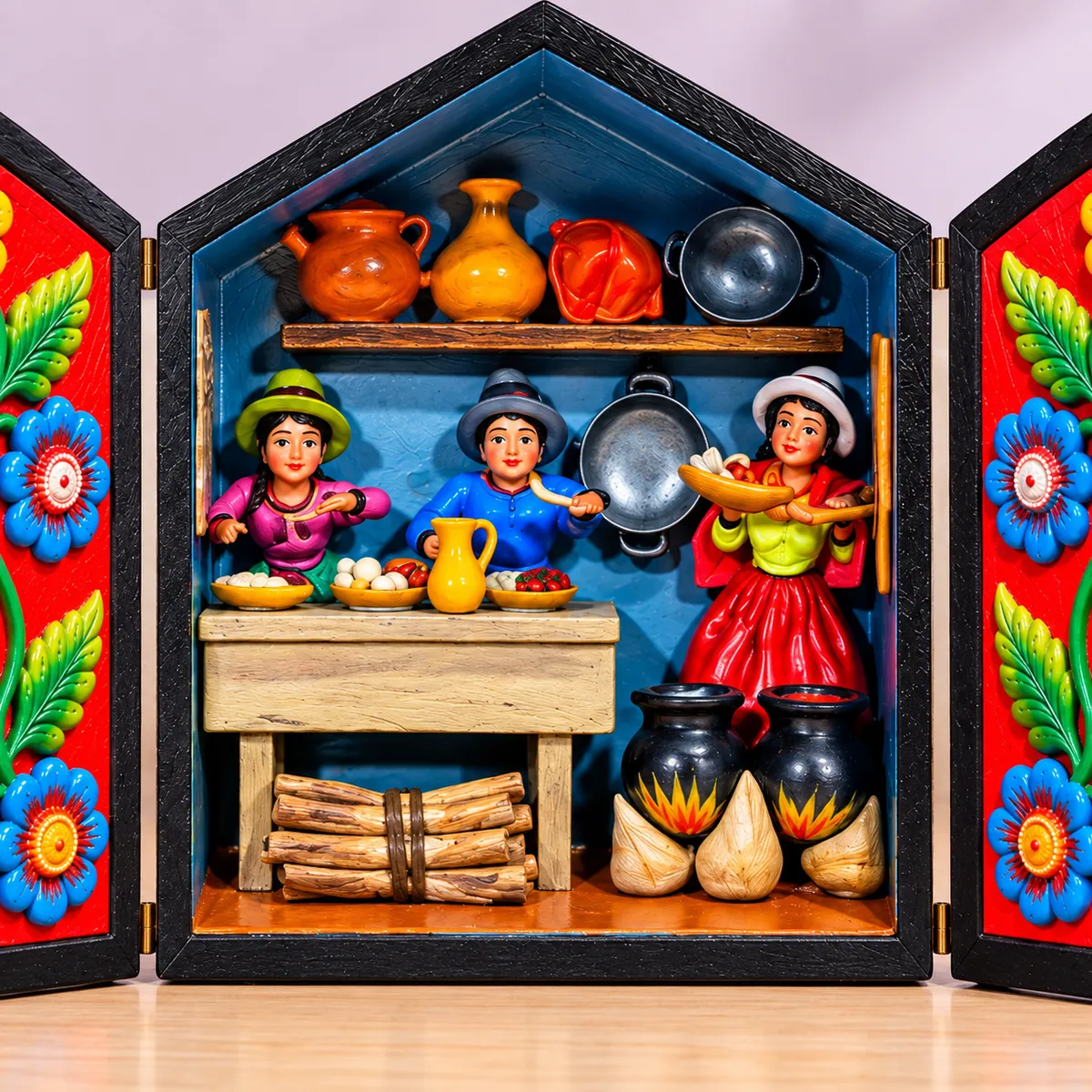 Ayacucho Retablo with an Andean Kitchen Scene - View 2