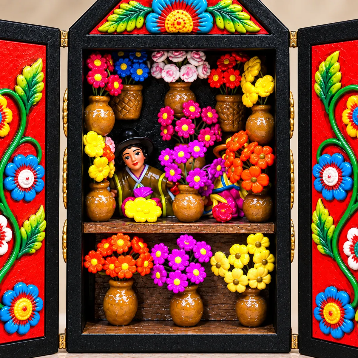 Retablo Ayacuchano de Dos Niveles Mercado de Flores y Floristas Andinas - Vista 2