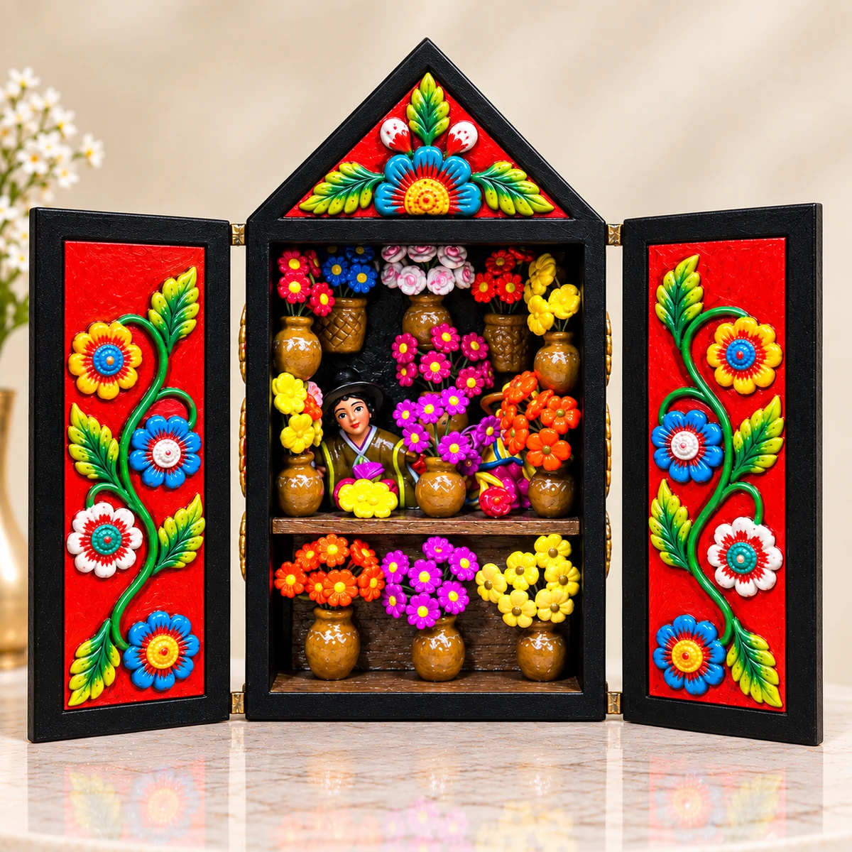 Retablo Ayacuchano de Dos Niveles Mercado de Flores y Floristas Andinas - Vista 1
