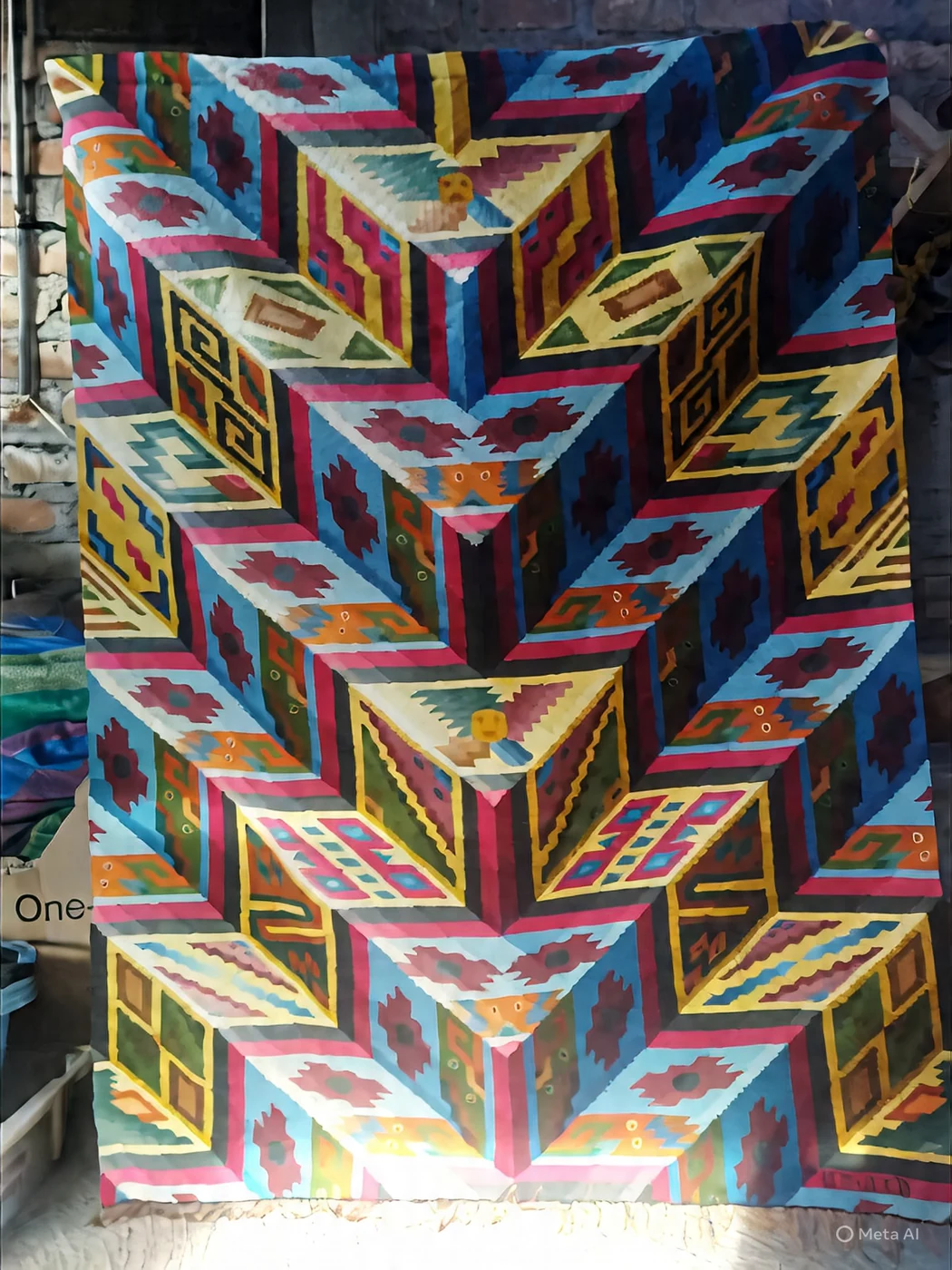 Tapiz Mural Pirámide Escalonada Tridimensional en Alto Contraste Óptico - Vista 1