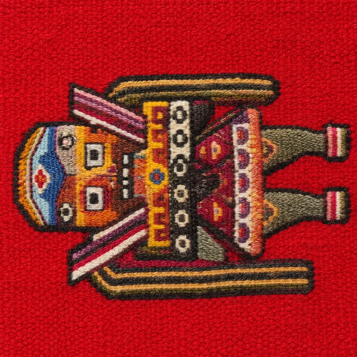 Edwin Sulca Tapestry with Central Winged Figure and Geometric Border - View 2